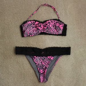 Strapless Lace Animal Print Bikini